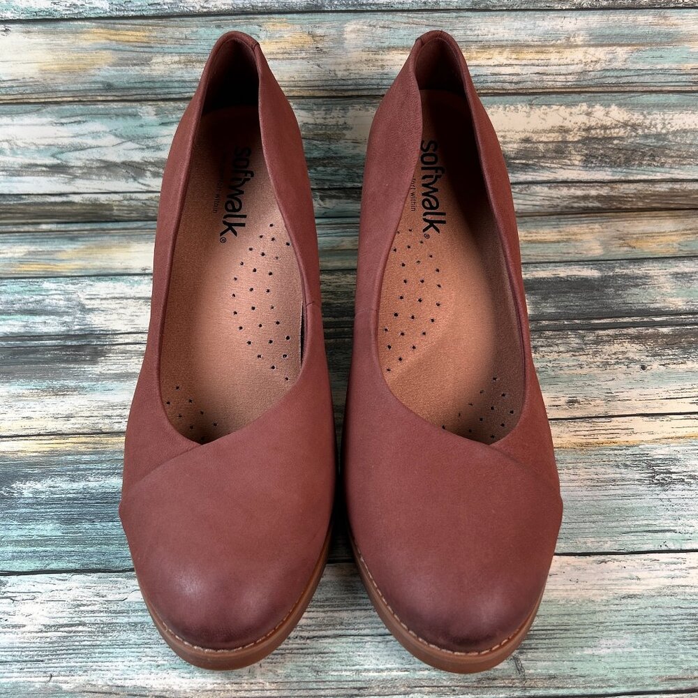 Softwalk Kolette Pumps 11M Stacked Block Heel Dress Work Shoes Brown Leather